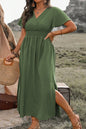 PLUS SIZE Green Surplice Neckline Smocked High Waist Maxi Dress