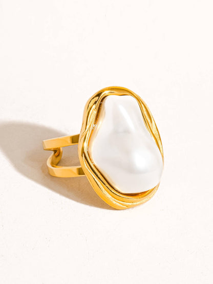 Cameron 18K Gold Non-Tarnish Classic Pearl Round Ring