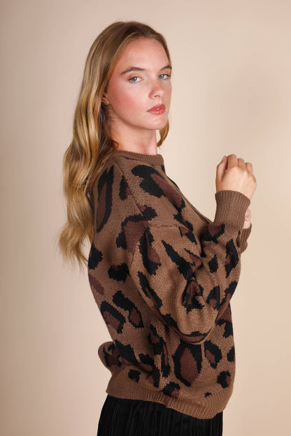 LEOPARD ROUND NECK SWEATER