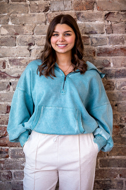 Fleece Washed  Half Zip