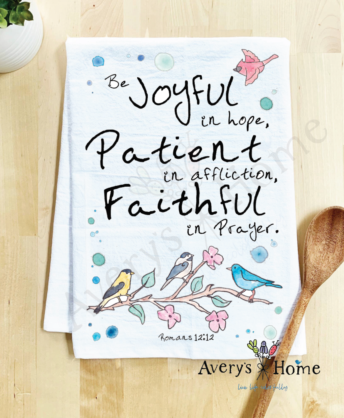 Be Joyful Bible Verse with Birds Friendship Kitchen Towel