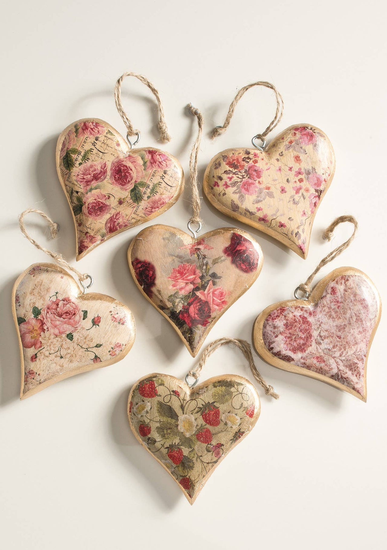 Medium Vintage Wooden Hanging Heart Decoration