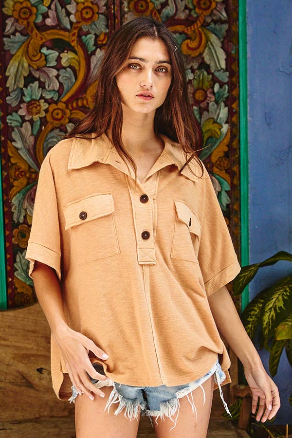 Solid Knit Collared Top