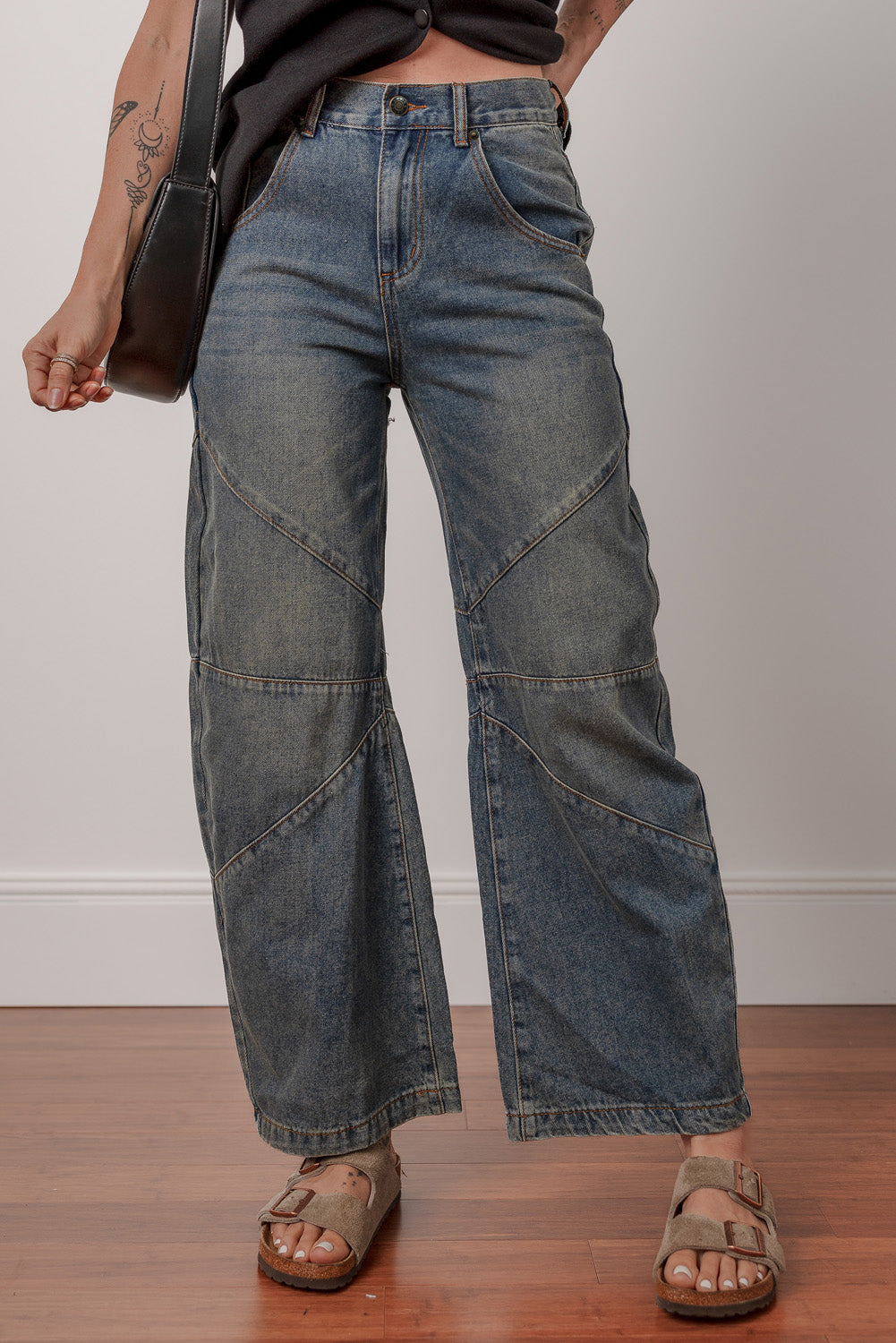 Sail Blue Criss Cross Straight Leg High Waist Jeans