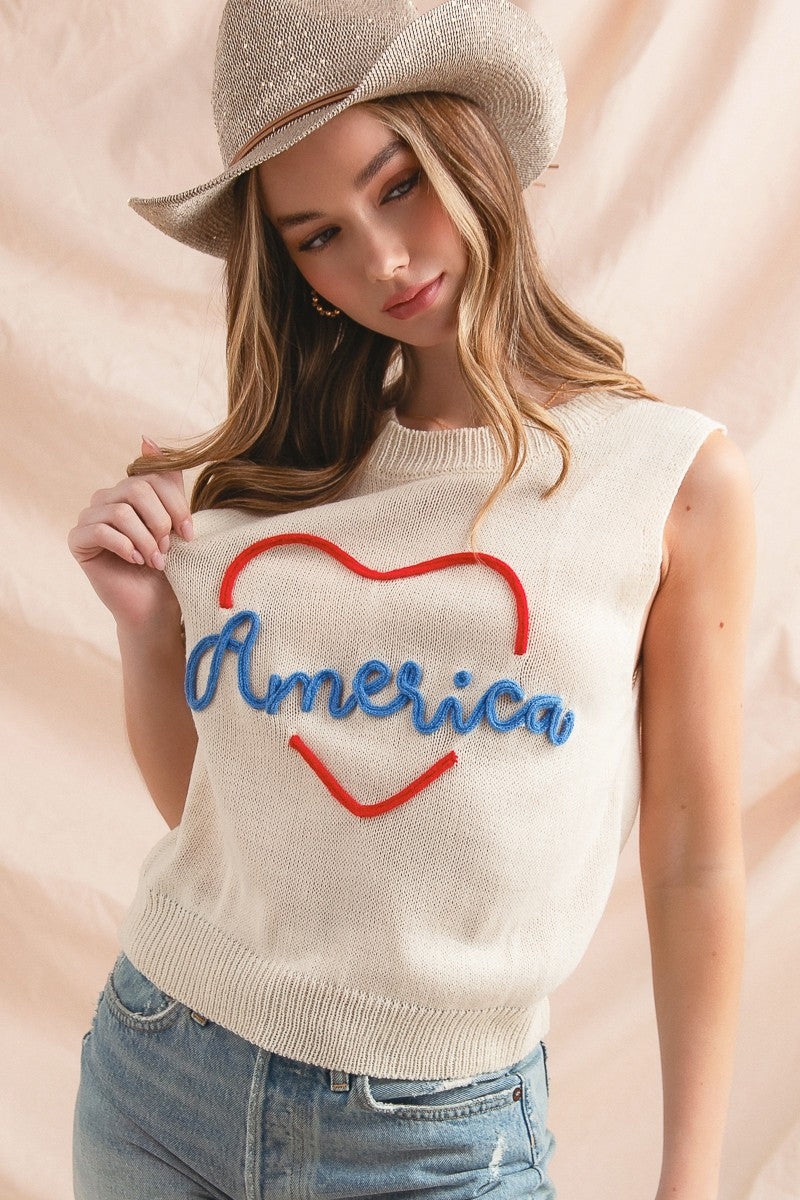 America Heart Sweater Top
