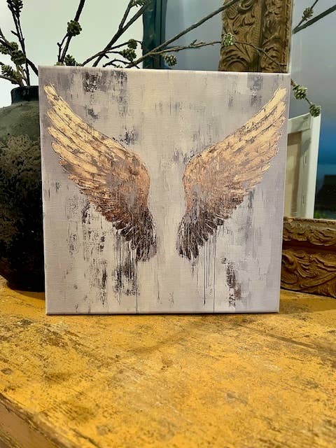 Angel wings canvas art print, religious home decor: 8x8