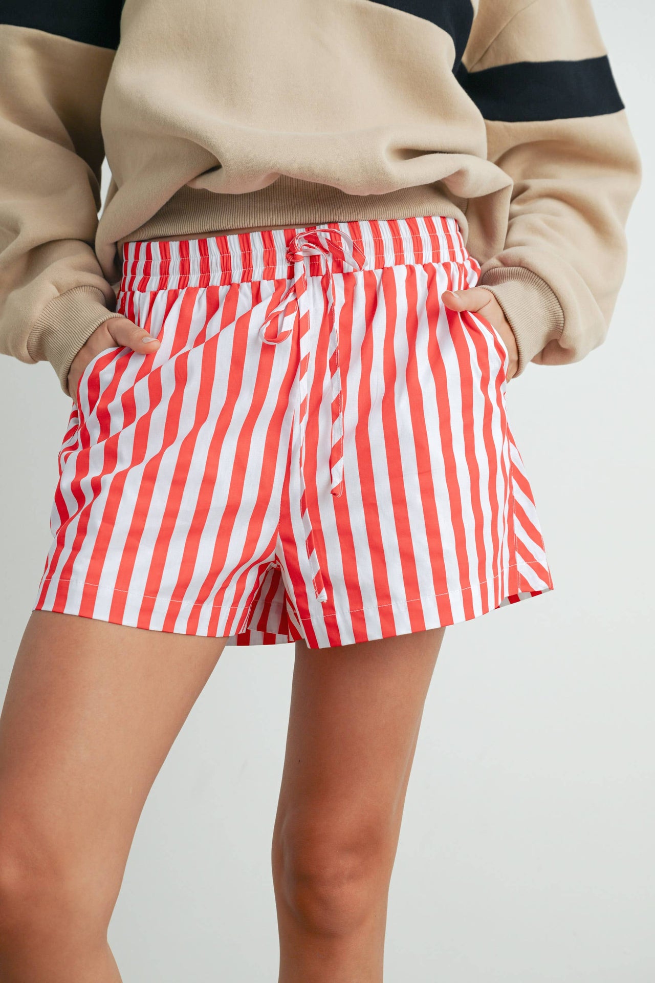 Striped Drawstring Pocket Boxer Shorts
