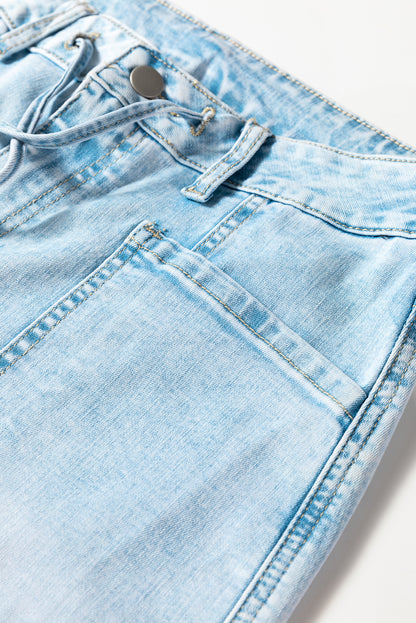 Myosotis Exposed Stitch Detail Drawstring Barrel Jeans