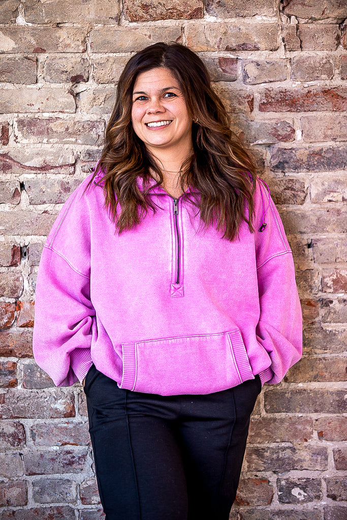 Fleece Washed  Half Zip