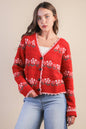 Floral Graphic Detail Knit Sweater Cardigan