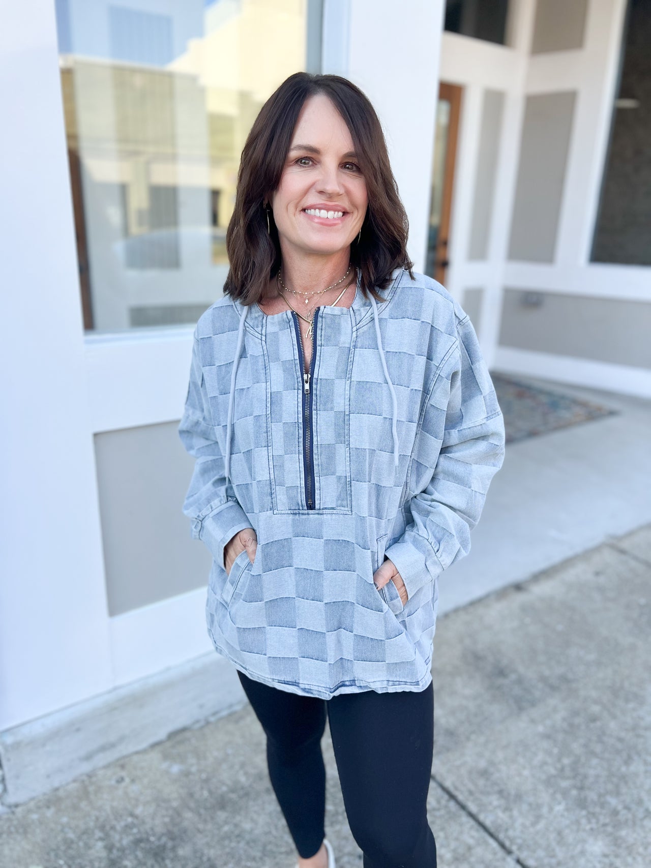 Checked Denim Hoodie