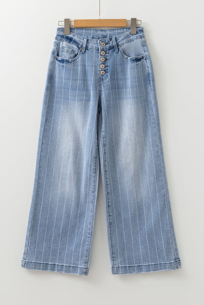 Beau Blue Multi Buttons Wide Leg Jeans