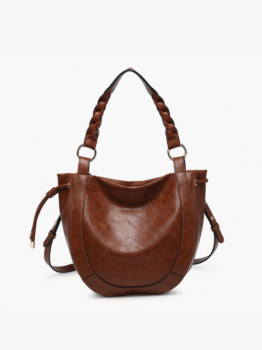 M2617 Rowan Paneled Hobo w/ Twisted Handle & Long Strap: Brown