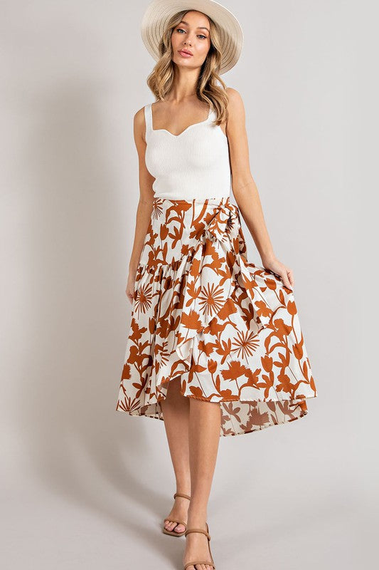 Sugar Brown Floral Midi Skirt