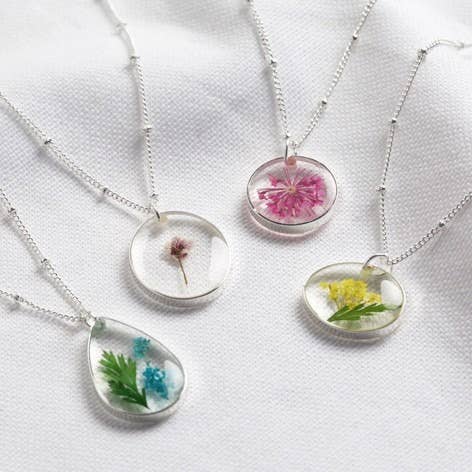 Pressed Birth Flower Pendant Necklace