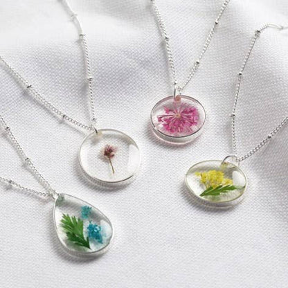 Pressed Birth Flower Pendant Necklace