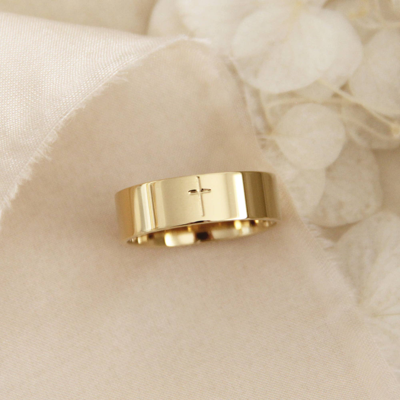 6mm Cross Band Gold Ring