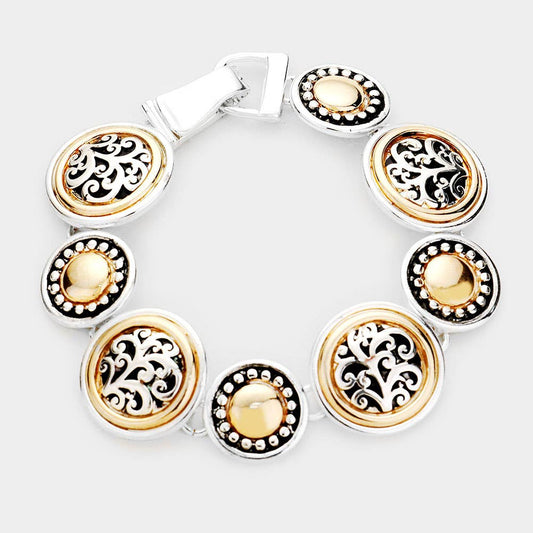 Antique Pattern Embossed Metal Magnetic Link Bracelet