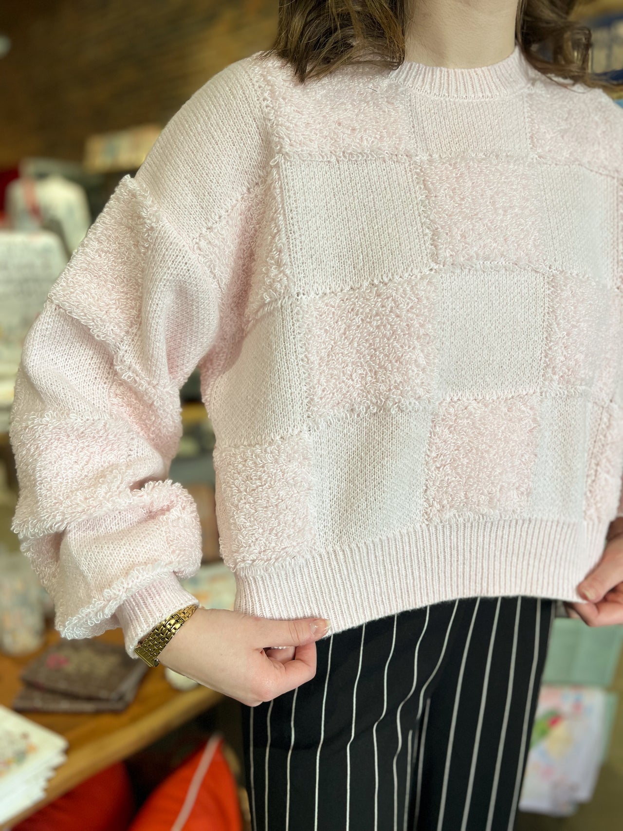 Pale Pink Check Sweater