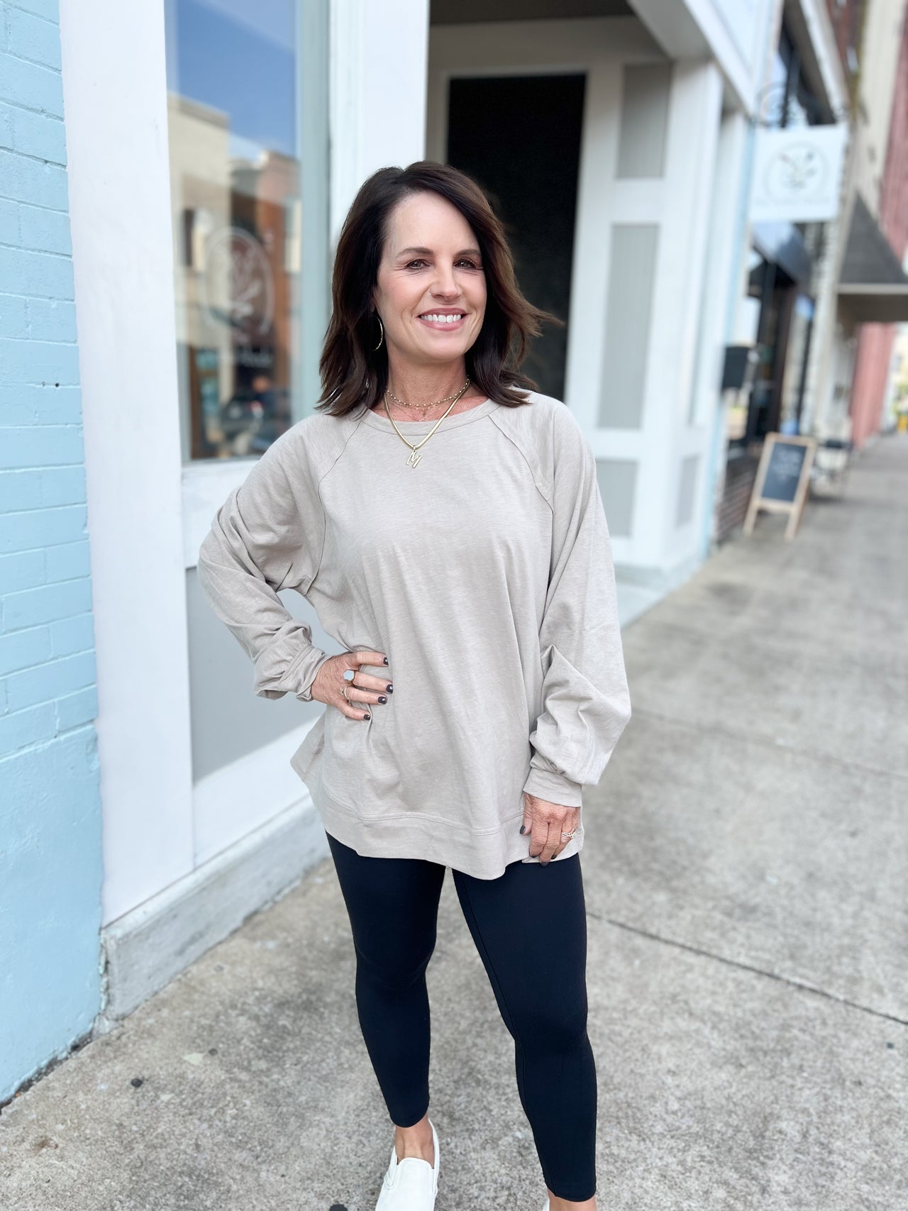 Slub Oversized Long Sleeve Top