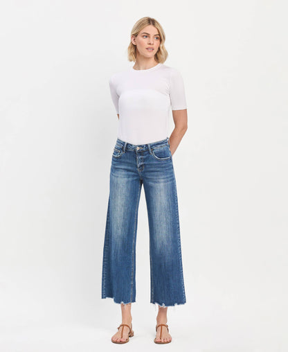 Mid Rise Raw Hem Wide Leg