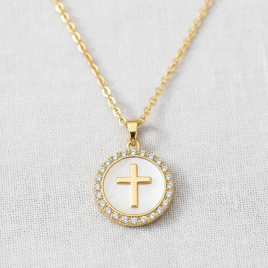 Round Cross Crystal Necklace