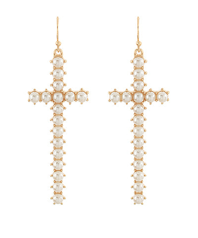 Pave Pearl Cross Lg Earrings