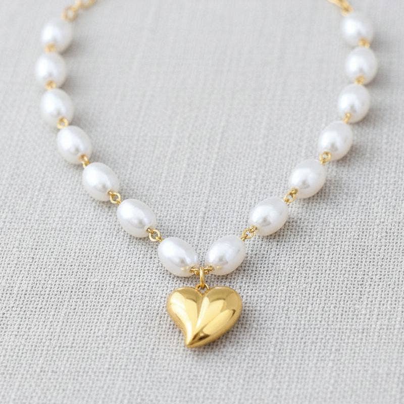 Titanium Heart Pearl Pendant Necklace