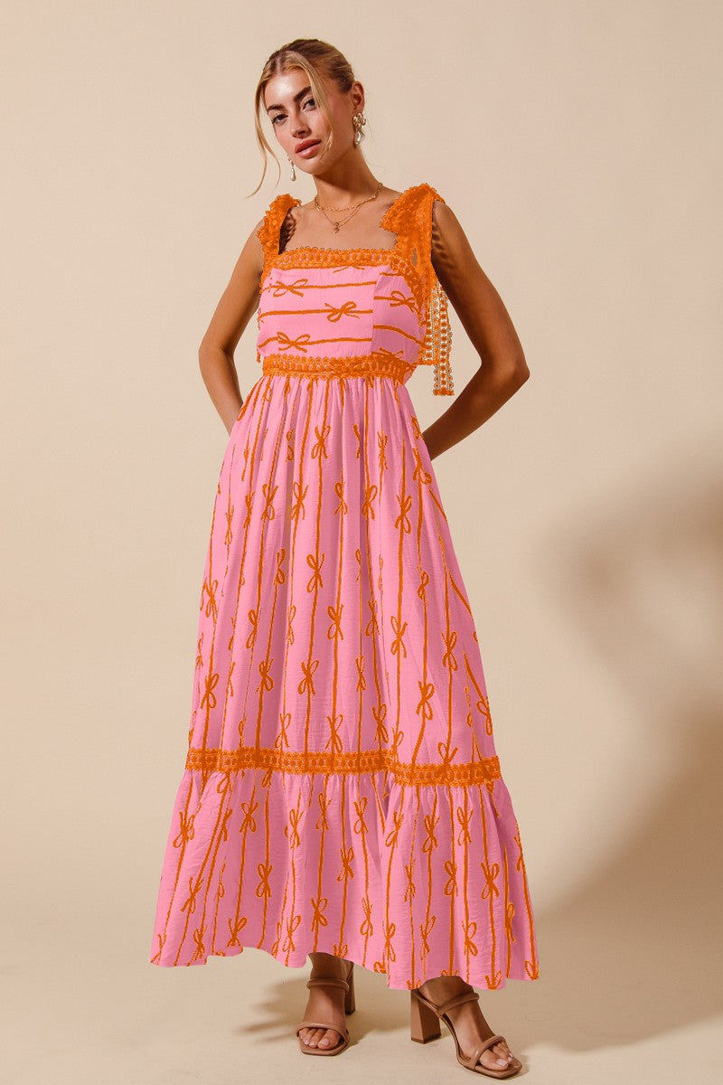 Ribbon Printed Maxi Dress
