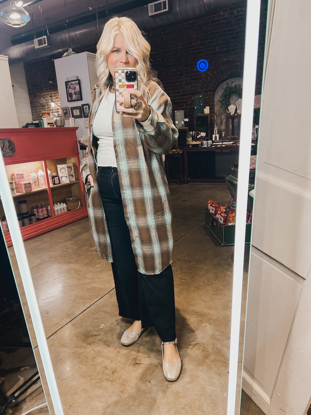 Plaid Lapel Long Shirt