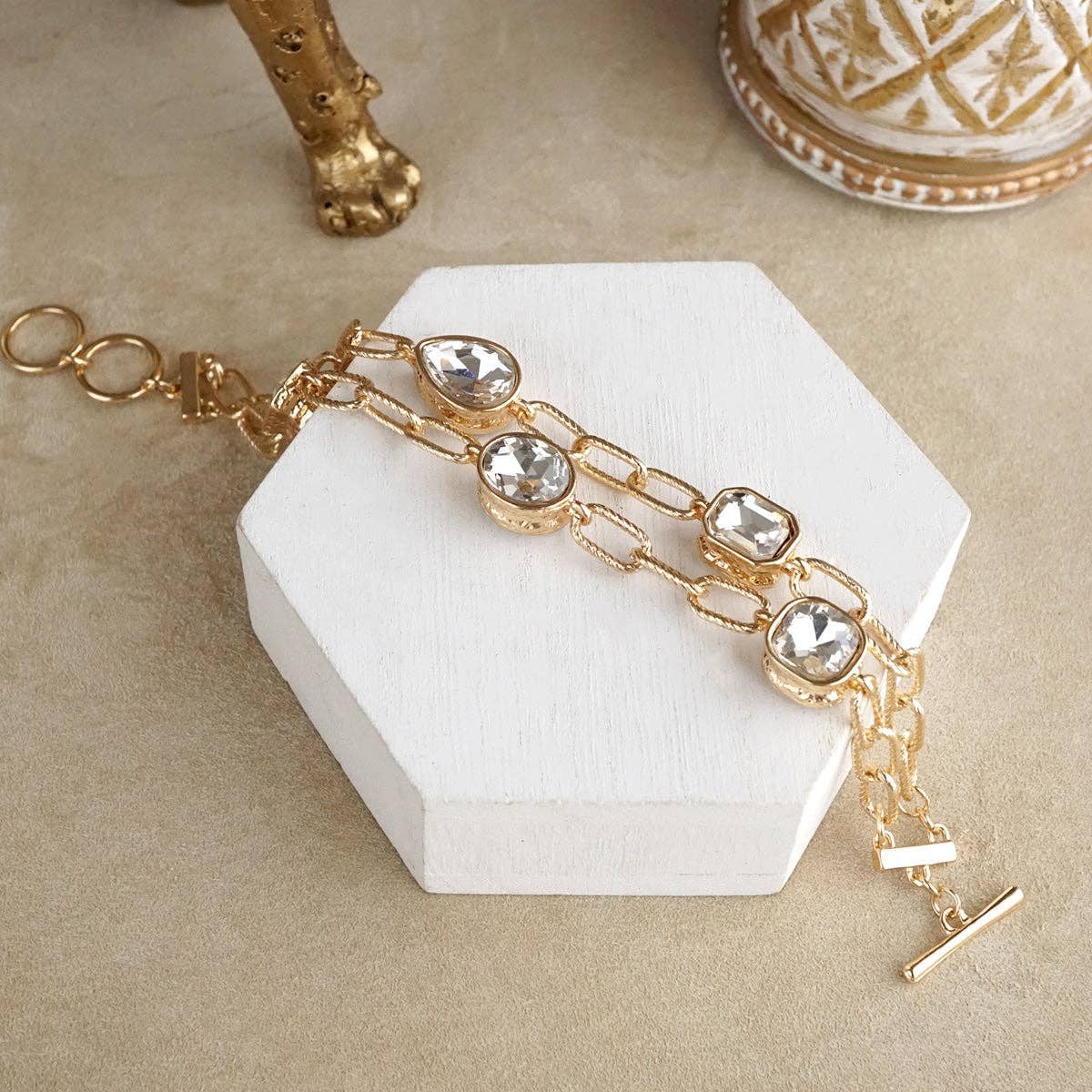 Brilliant Bond – Statement Chain Bracelets with Reflective Crystals: Double strand - Clear crystals