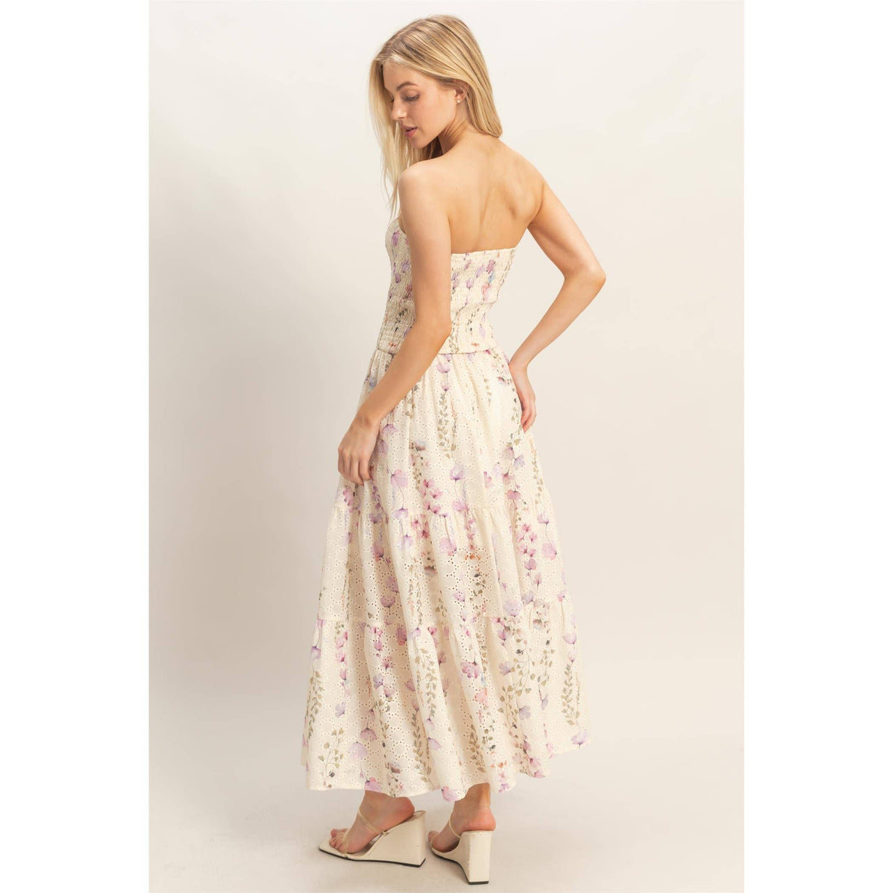 Strapless Smocked Floral Dress