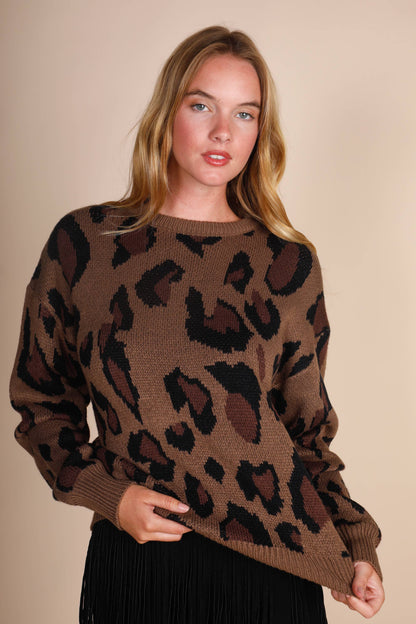 LEOPARD ROUND NECK SWEATER