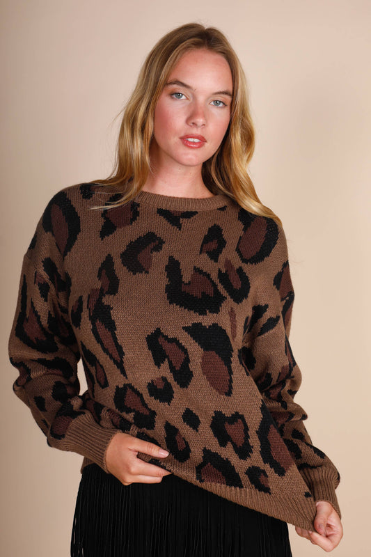 LEOPARD ROUND NECK SWEATER