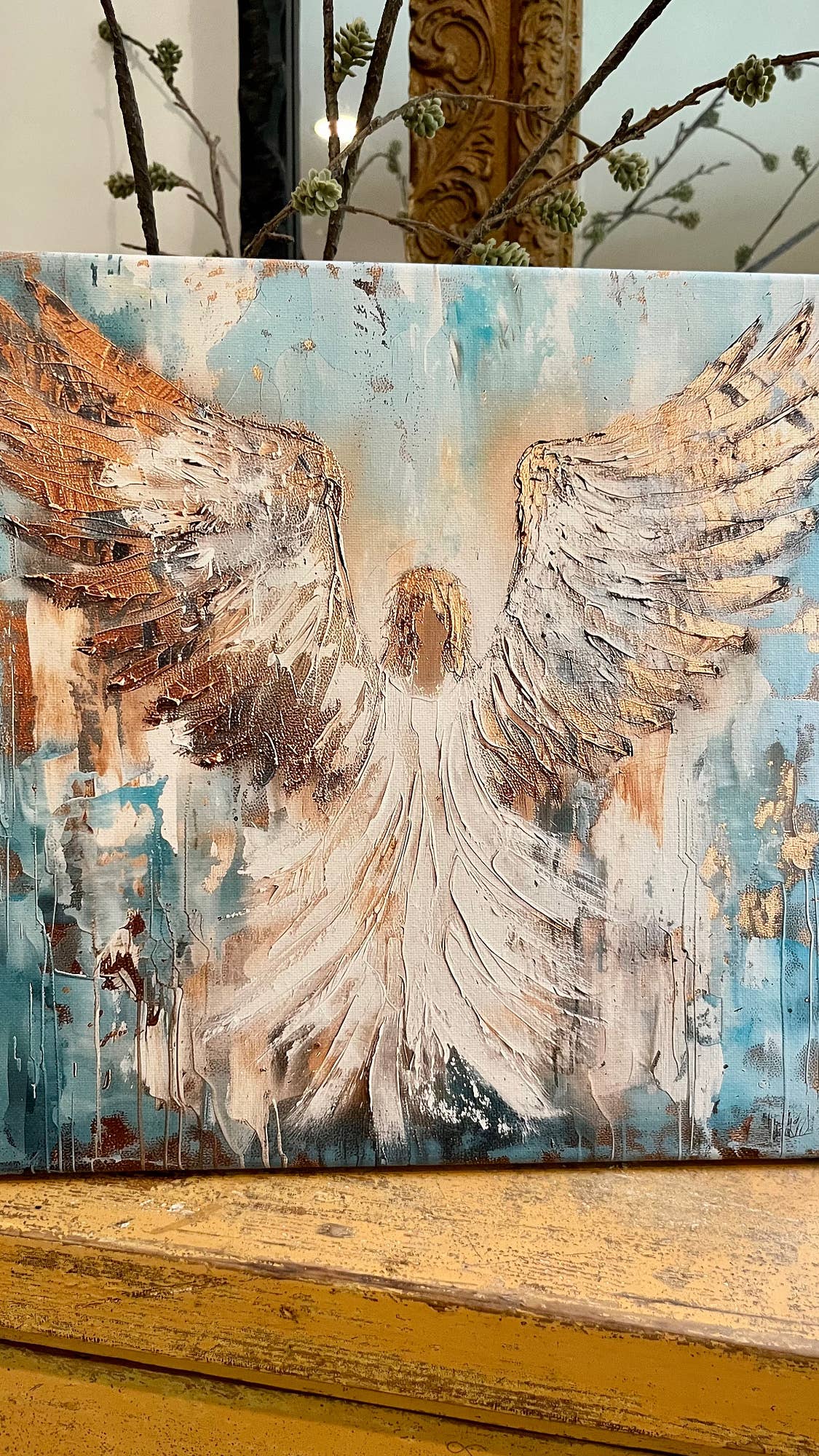 Angel canvas art print, Christian home decor, Spiritual art: 8x8