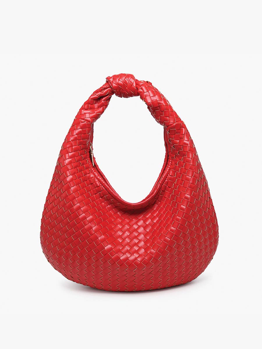 M2522 Valentina Woven Hobo w/ Knotted Handle: Cherry Red