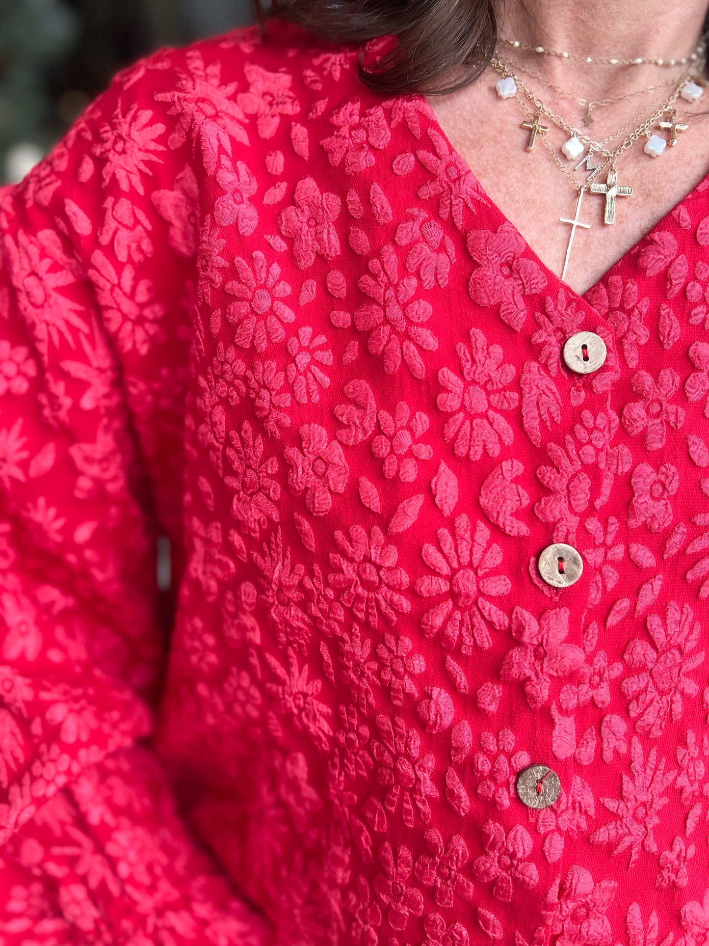 Red Ruffle Cardigan Top