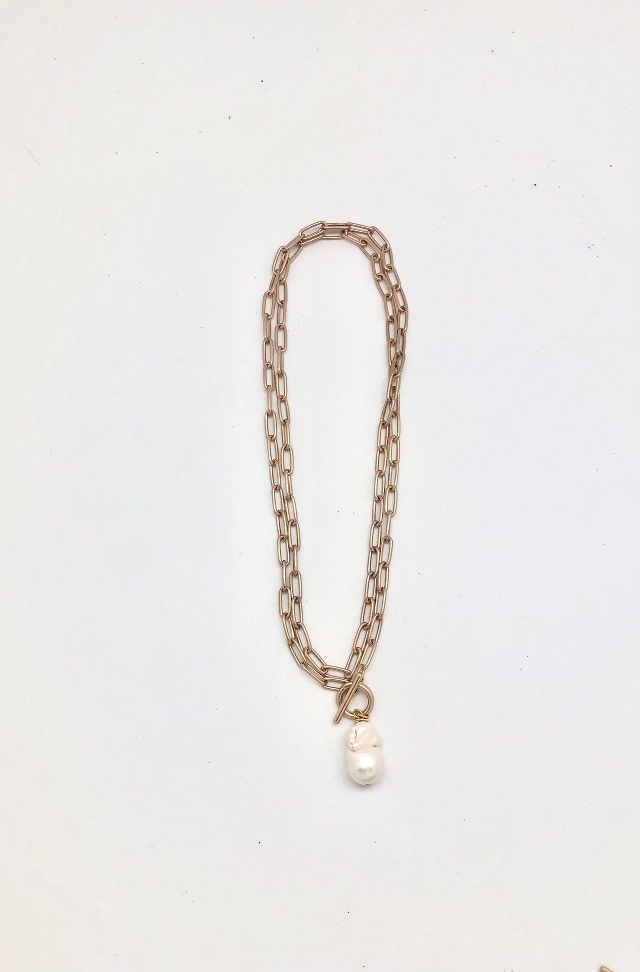 Necklace Matte Gold Alloy Plated Paper Clip w/Baroque Pearl