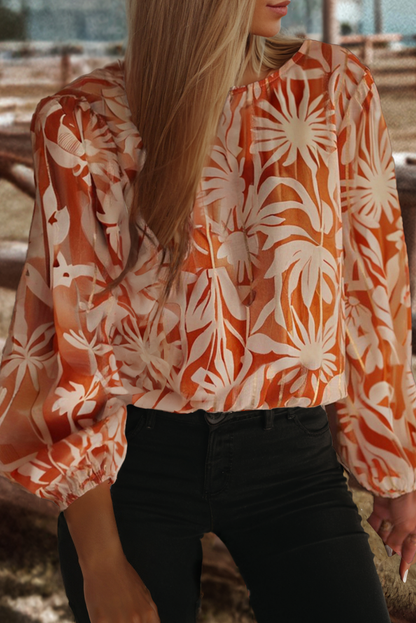 Floral Print Open Back Blouse