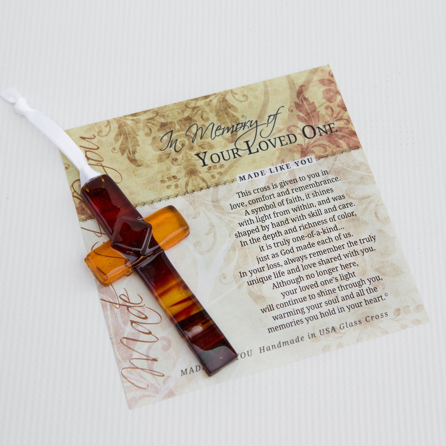 Memorial Remembrance Gift USA  Handmade Glass Cross 4408