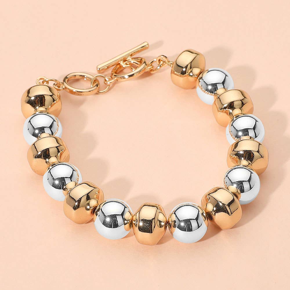 Two Tone Metal Beaded Toggle Bracelet