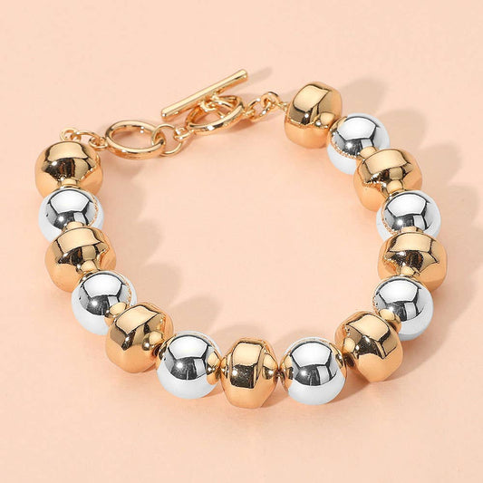 Two Tone Metal Beaded Toggle Bracelet