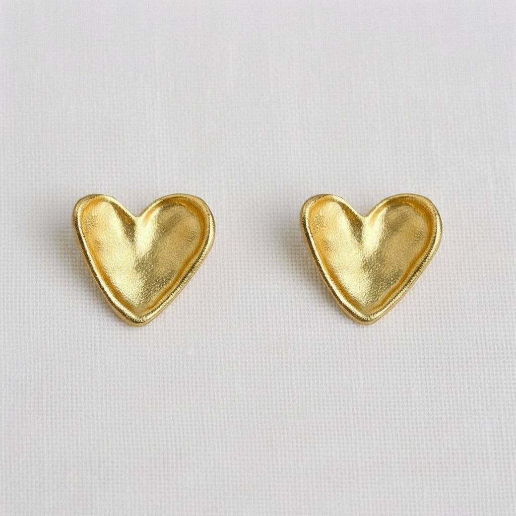 Vintage Inspired Gold-Toned Textured Heart Stud Earrings
