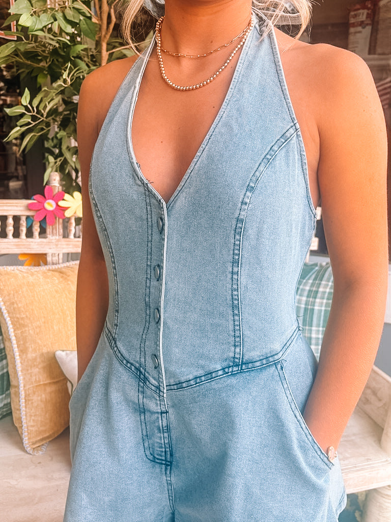 Denim Halter Romper