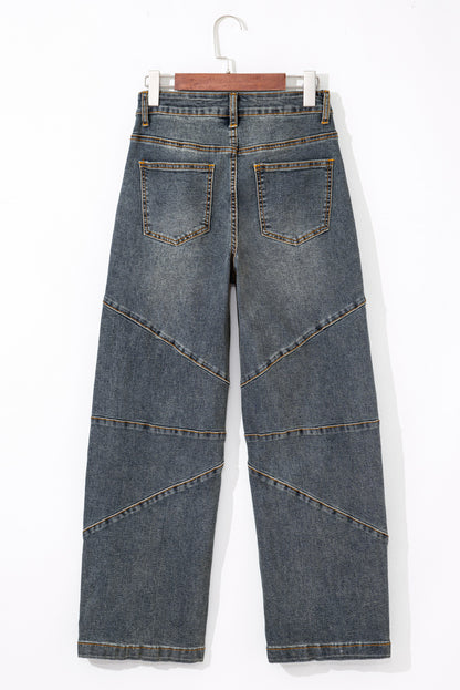 Sail Blue Criss Cross Straight Leg High Waist Jeans