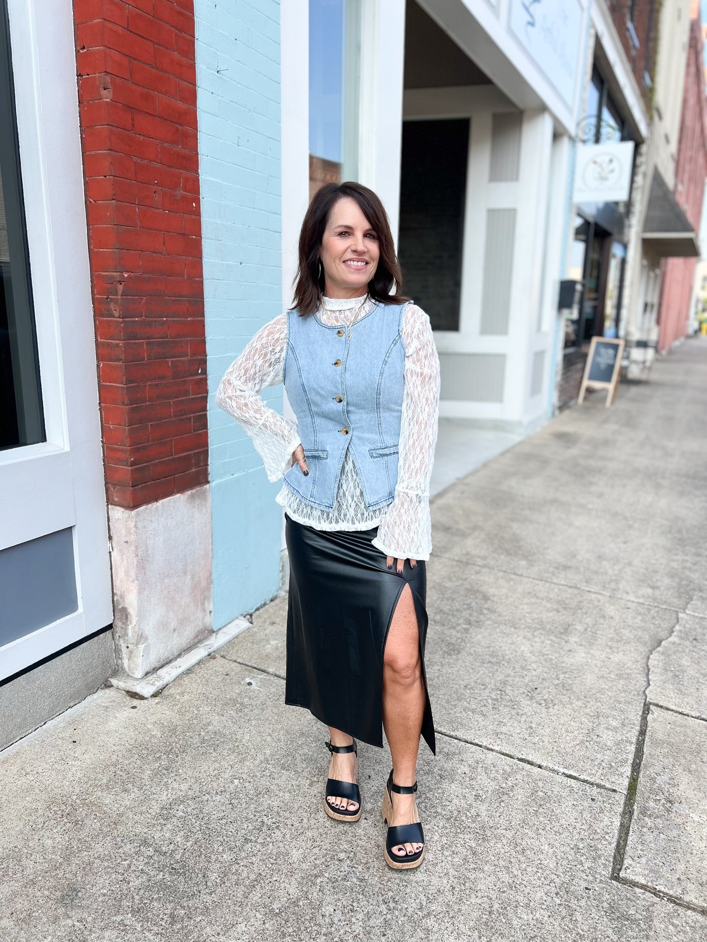 Sheer Lace Bell Sleeve Mock Neck Blouse