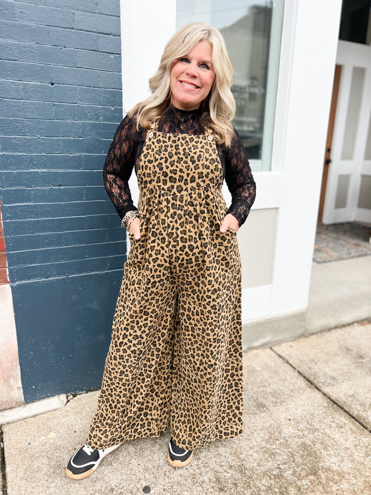 Vintage Wash Corduroy Leopard Overalls