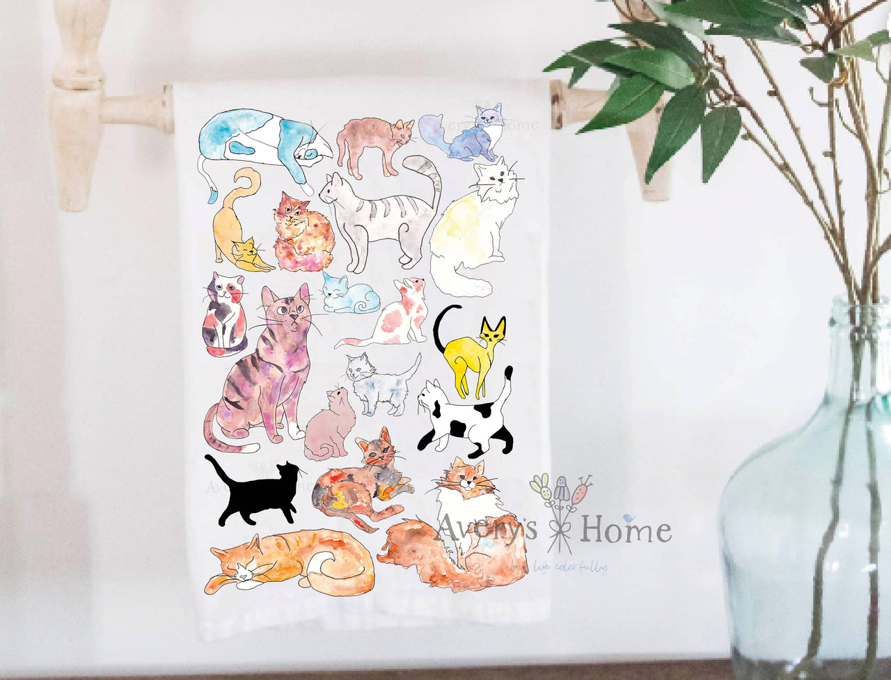 Different Cat Breeds Calico Kitchen Dish Towel