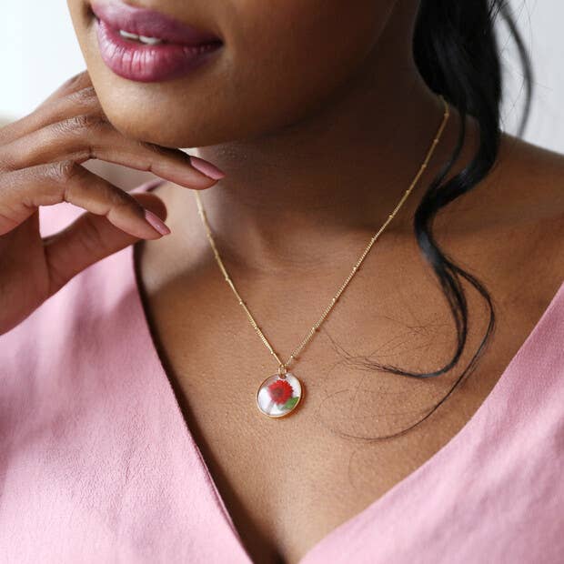 Pressed Birth Flower Pendant Necklace