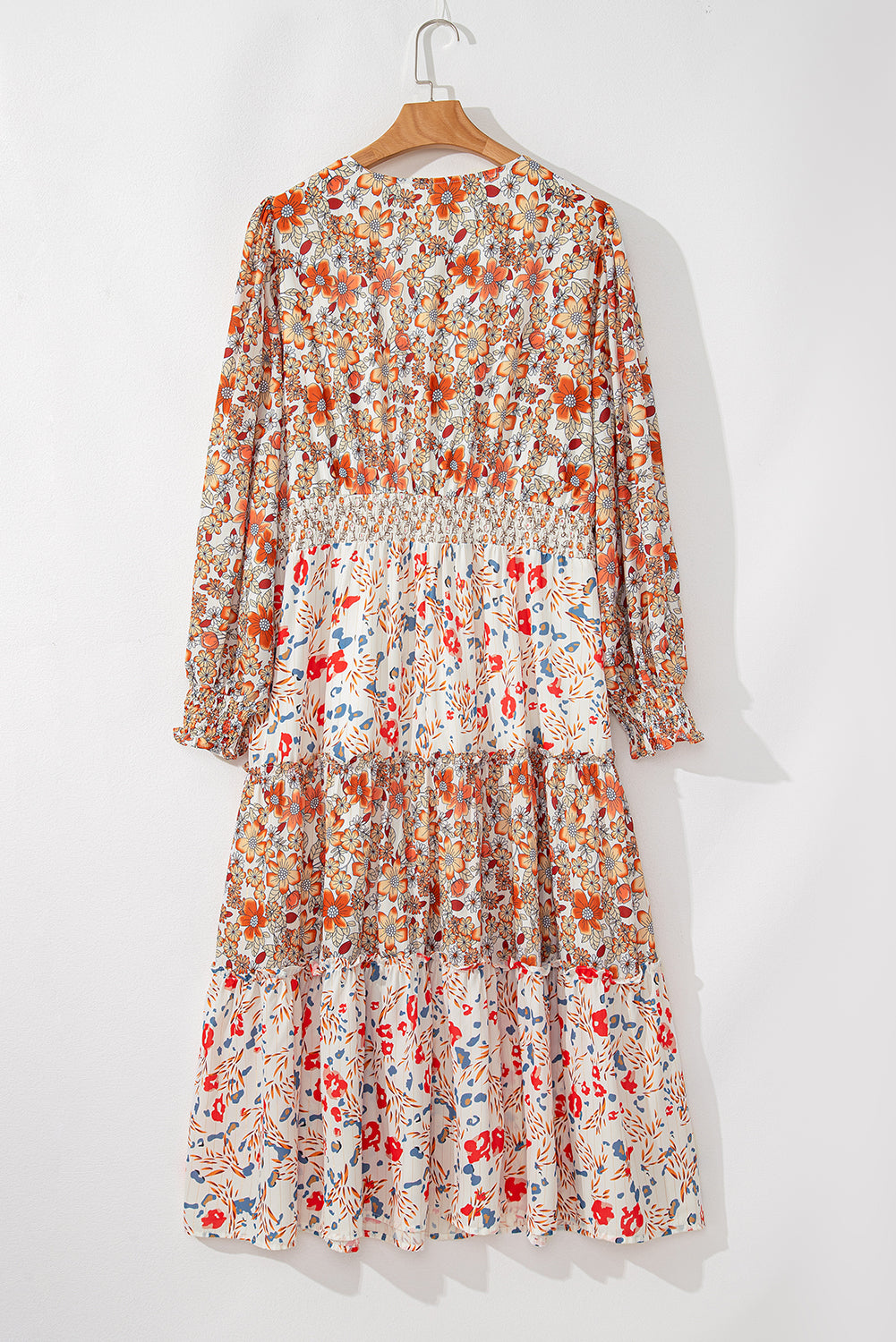 PLUS SIZE Khaki Frill Tiered High Waist Floral Dress